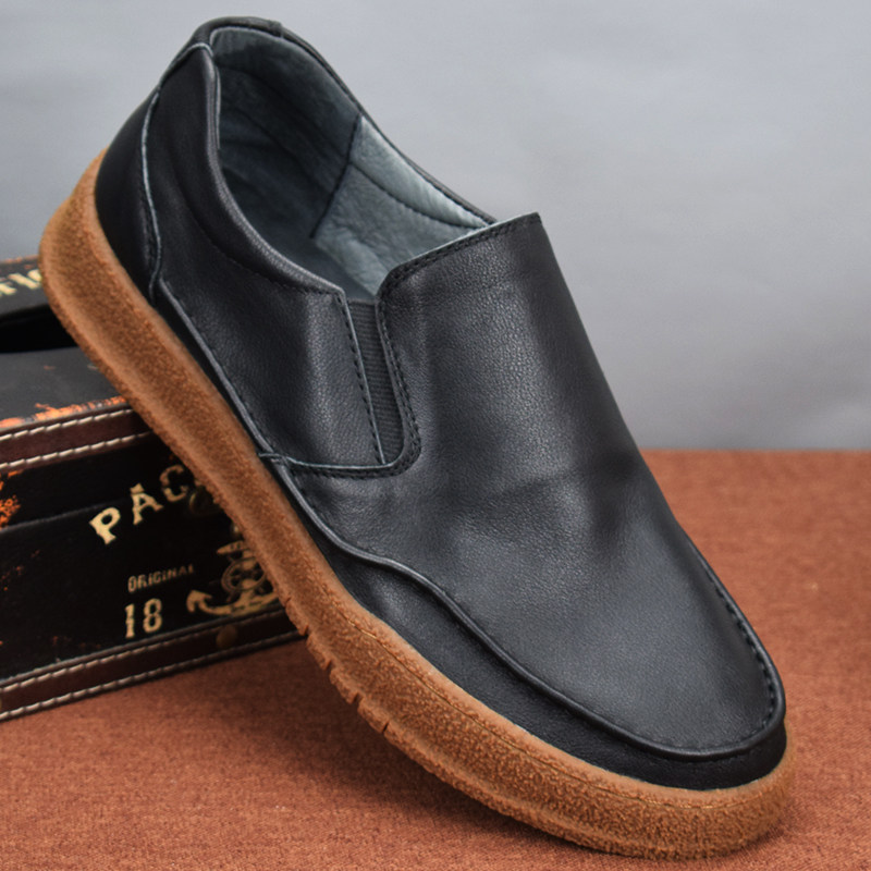 时尚懒人皮鞋男一脚蹬男士休闲鞋日系潮流百搭潮鞋子透气豆豆板鞋