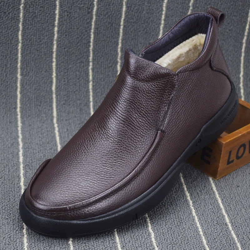 外贸高帮鞋男真皮加绒保暖棉鞋男冬季商务休闲加厚软底舒适爸爸鞋