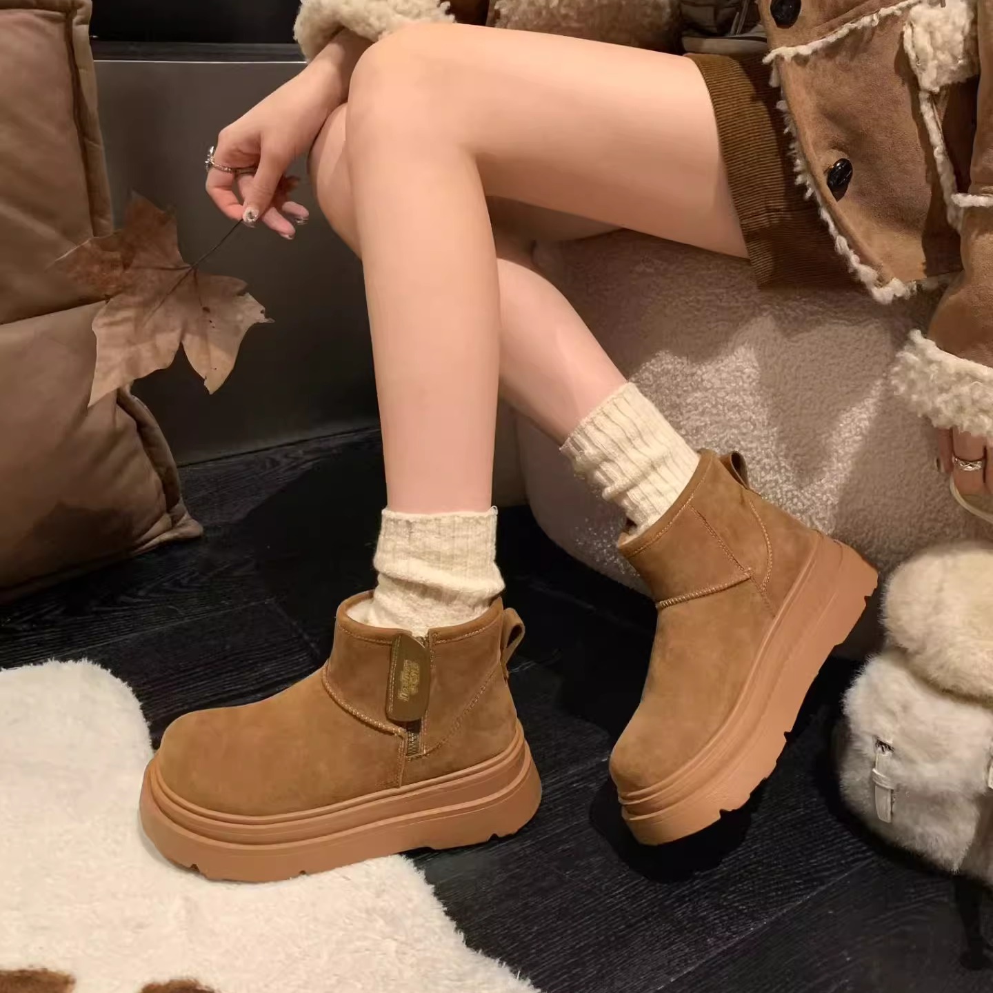 米女鞋雪地靴厚底松糕短靴2025秋冬女鞋短靴保暖加绒毛毛鞋舒适