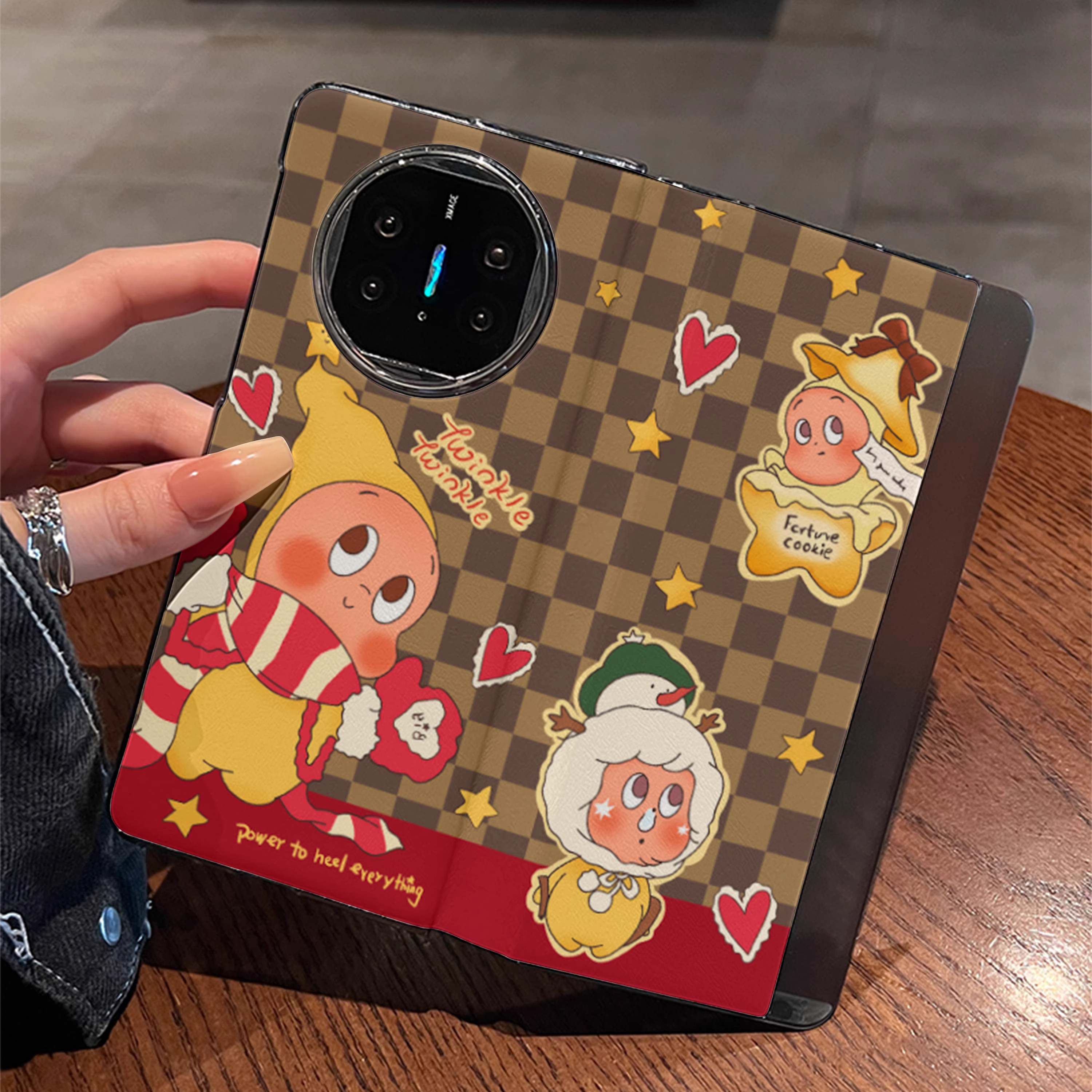 格子星星人适用华为matex7手机壳x6折叠屏翻盖皮套卡通保护套新款x5防摔x3典藏版可爱创意高级感皮纹