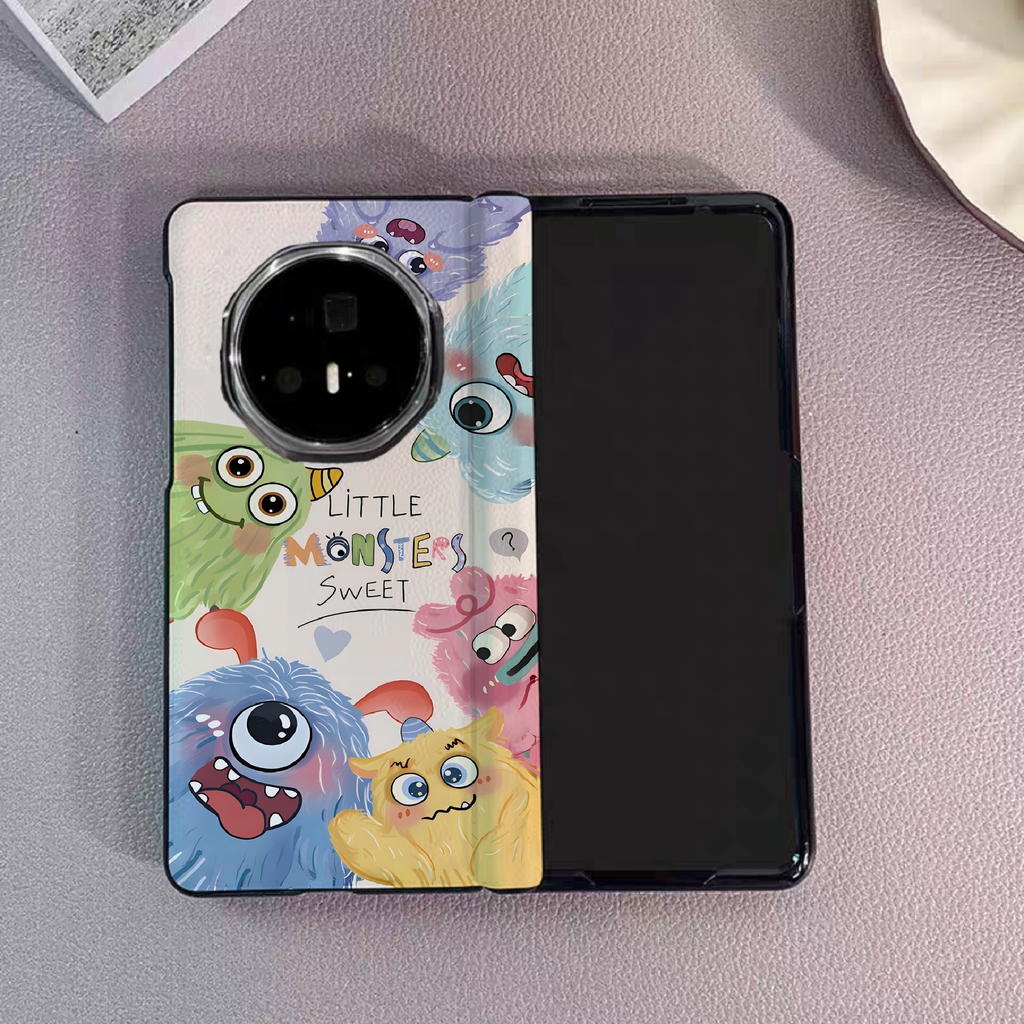 彩色怪兽适用荣耀magicv5手机壳折叠屏vs3卡通油画创意壳膜一体v2全包中轴铰链少女防摔高级感新款保护套皮纹