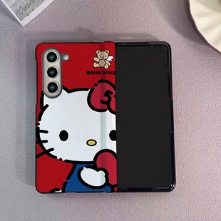 红色kitty凯蒂猫适用三星zfold7手机壳折叠屏w25卡通壳膜一体zfold6全包中轴w24新款 w23少女可爱防摔保护套