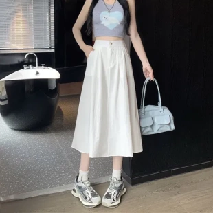 长款 a字裙日系伞裙半身裙西装 女简约文艺春夏梨形身材高腰显瘦