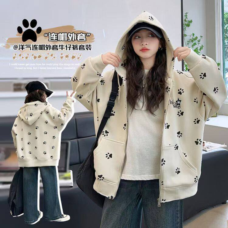 女童外套春秋款2026新款洋气儿童连帽卫衣中大童秋装开衫女孩上衣