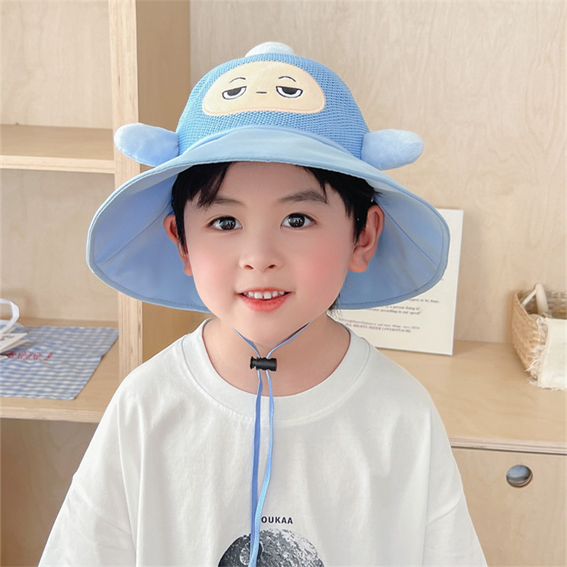 儿童帽子夏天透气男童遮阳帽女宝宝防晒太阳帽可爱蛋仔网眼渔夫帽