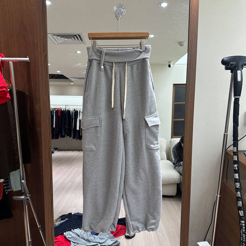 欧洲站秋新工装抽绳高腰阔腿裤女