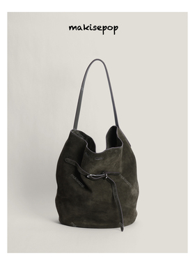 makisepop原厂进口皮25秋冬新款liffner belted水桶包磨砂托特包