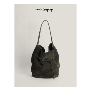 makisepop原厂进口皮25秋冬新款liffner belted水桶包磨砂托特包