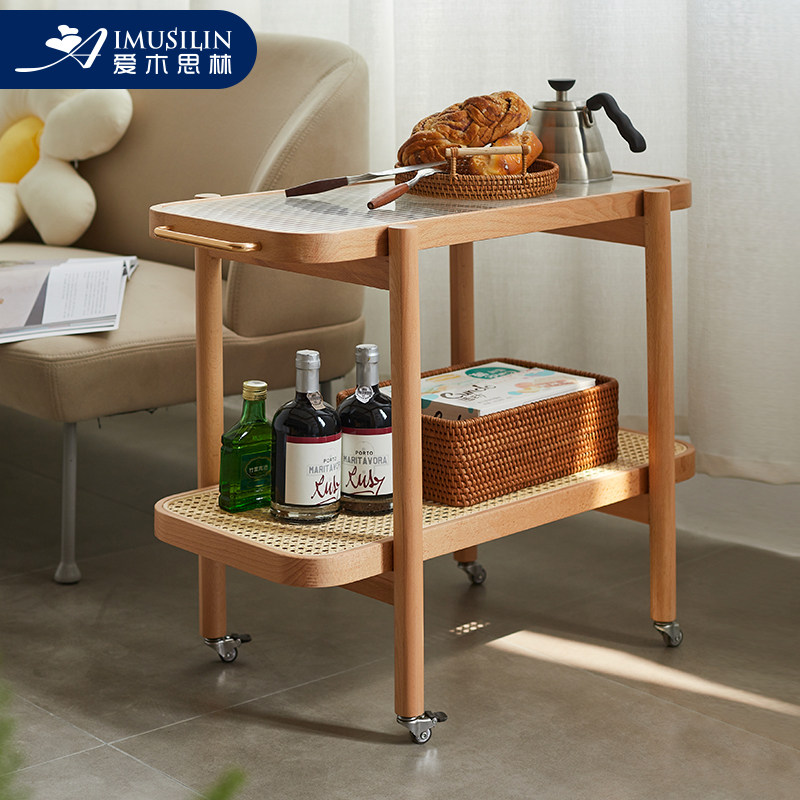 实木边几沙发边柜置物架客厅轻奢高级感角几阳台可移动小推车茶几
