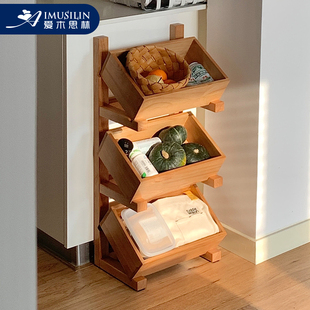实木置物架落地厨房果蔬收纳层架客厅零食架多层储物展示架阳台花