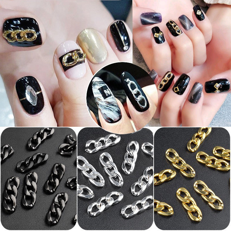 美甲三节链条饰品金属链金色银色枪黑色粗锁链扣日本同款复古链子