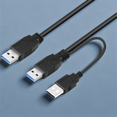 数据线带辅助供电口 usb3.0公对公 3USB公头移动硬盘数据线连接线3A 3AM双头供电Y型线