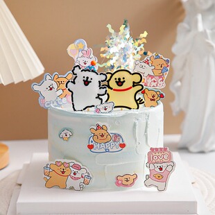 线条小狗尖尖插牌杯子蛋糕插牌甜品台插牌卡通小狗小熊装饰线条狗