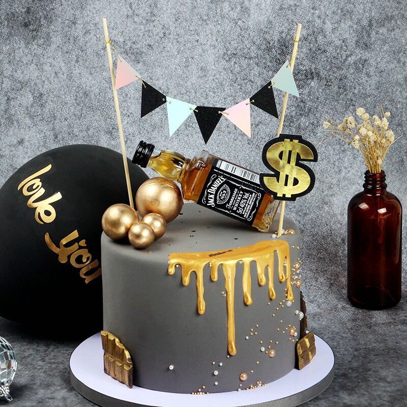 粉金色蓝金色三角旗竹签横幅插旗插件 金线生日蛋糕装饰 甜品台