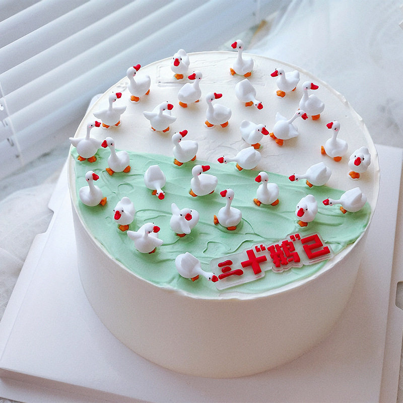 加油鸭小鸭子天鹅而立之年大白鹅软胶立体玩偶摆件三十而立装饰