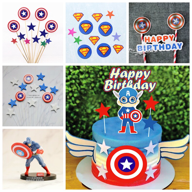卡通美国队长盾牌超人插件大横幅吸管铁丝材料包diy材料插牌套装