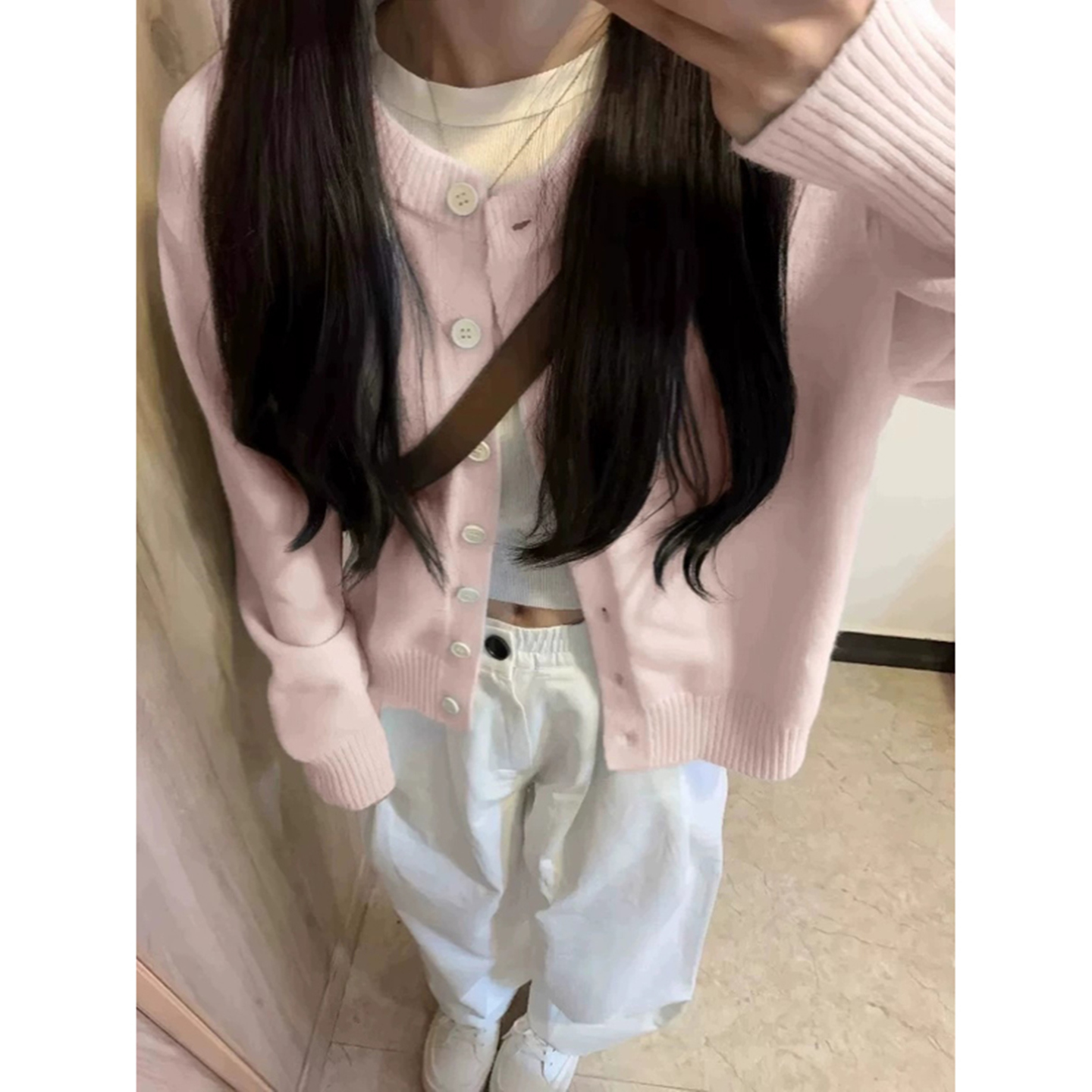 粉色针织开衫女春秋冬2025新款奶系穿搭学院风外套上衣小个子毛衣