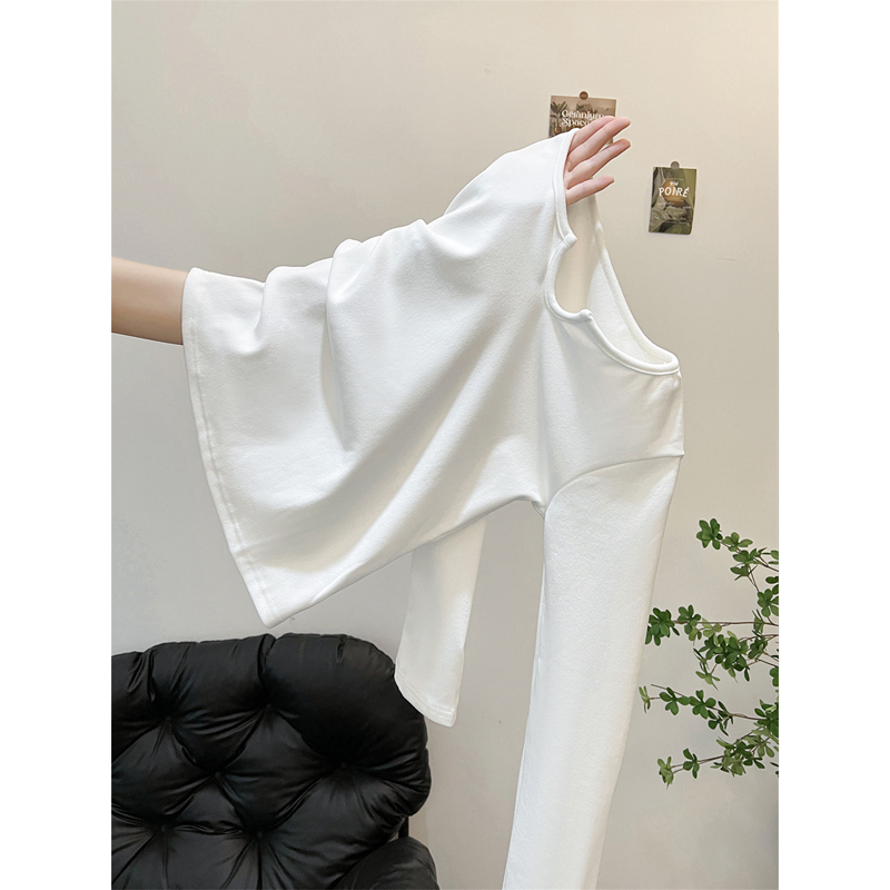 v领白色t恤女长袖秋冬季修身收腰显瘦加厚保暖内搭德绒打底衫上衣