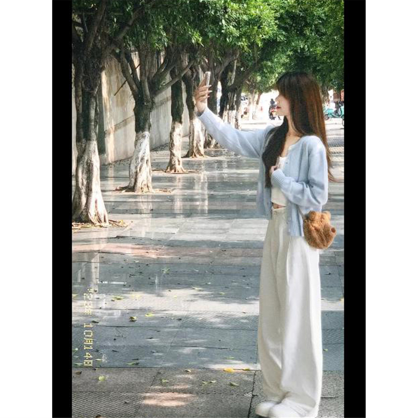 春秋冬新款慵懒百搭宽松奶蓝色针织开衫上衣外搭小个子毛衣外套女