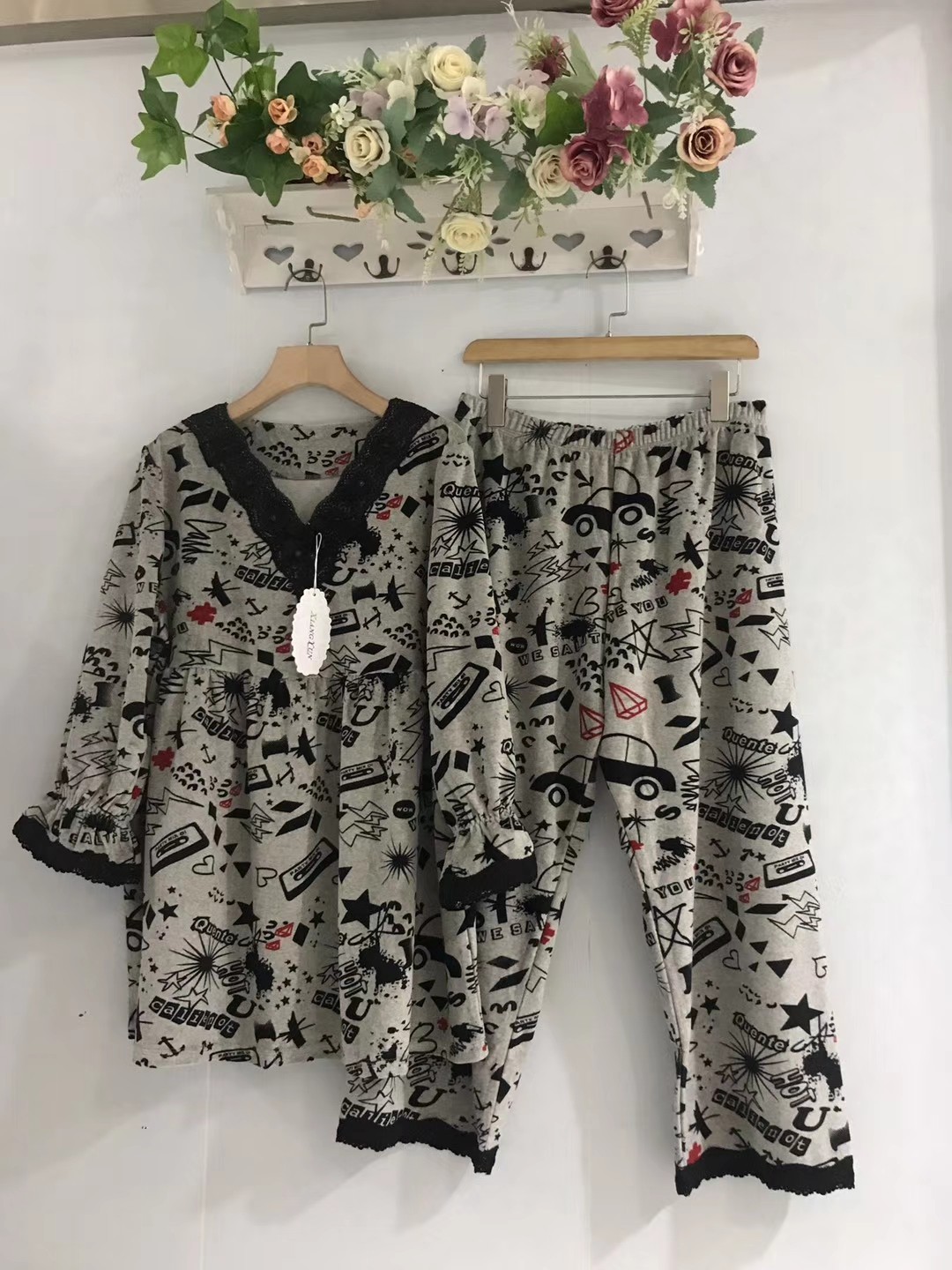 包邮秋祥云纯棉剪绒豹点大码加肥女胖妹妹180睡衣家居服套装