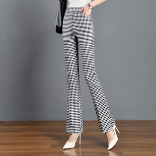 弹力喇叭女长裤 黑白格子微喇叭裤 显瘦修身 新款 松紧腰百搭2025秋装
