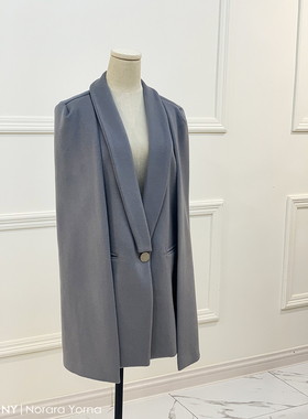 NY私人定制 |灰色羊绒斗篷外套羊绒大衣女2022年新款中长款大象灰