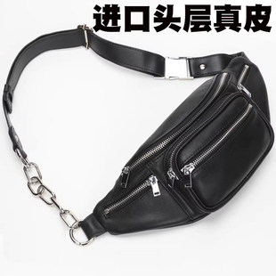 韩版潮新款羊皮女胸包休闲真皮胸包ins个性潮链条斜挎小包手机包