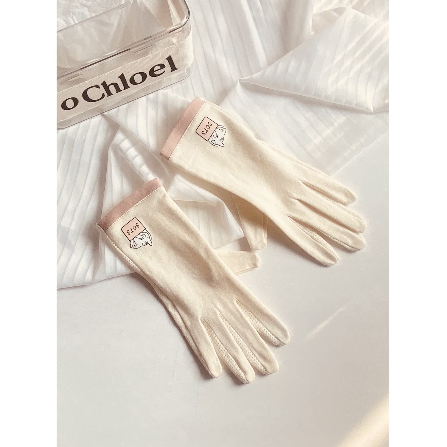 夏季开车防晒手套可爱女学生薄棉布弹力防滑可触屏骑电车遮阳春秋