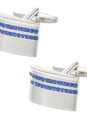 蓝色水晶电镀光面男士袖扣 法式长袖衬衫袖钉 配饰Cufflinks