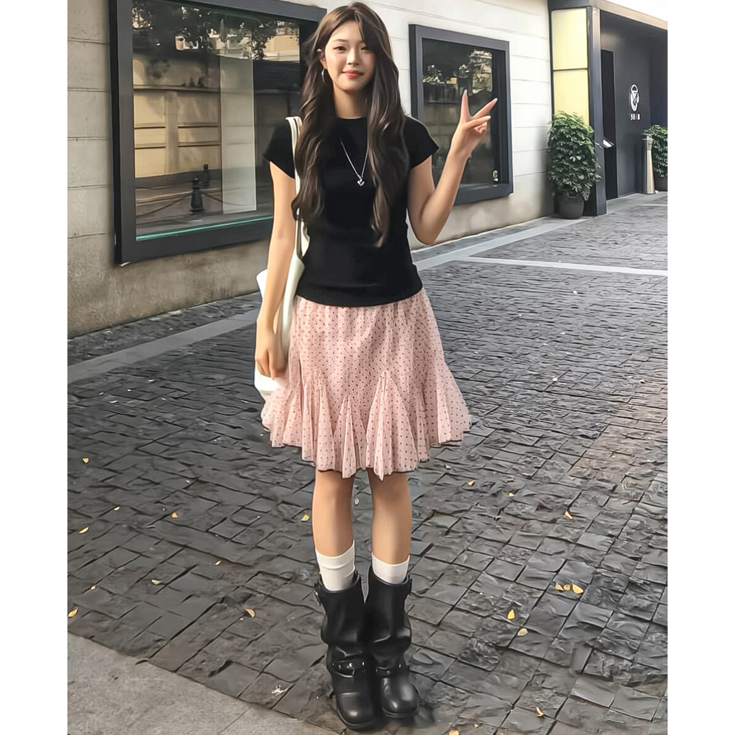 thumbnail for Pink Polka Dot Cake Skirt for Women, Summer 2026 New Style, Ruffled A-Line Casual High-Waisted Slimming Puffy Skirt