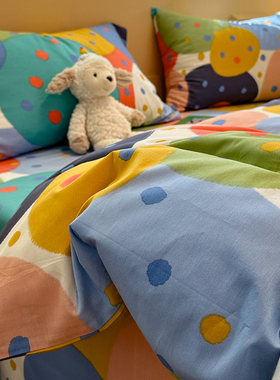 多巴胺卡通波点饼干床上四件套全棉纯棉2024新款四季通用床单被套
