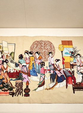 纯手工绣成品琴棋书画十二金钗大幅客厅大挂画人工绣成品