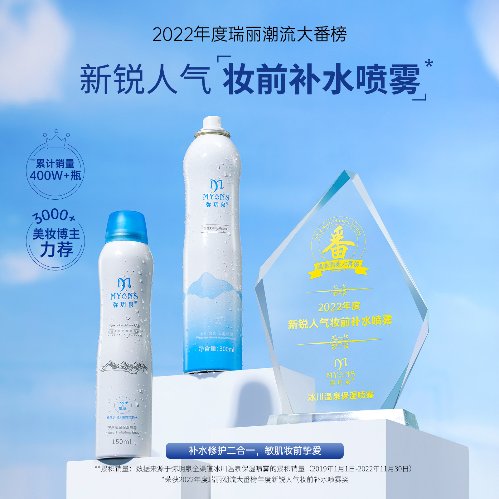 弥玥泉补水喷雾温泉水精华水小分子晒后修护爽肤水敏感学生男女