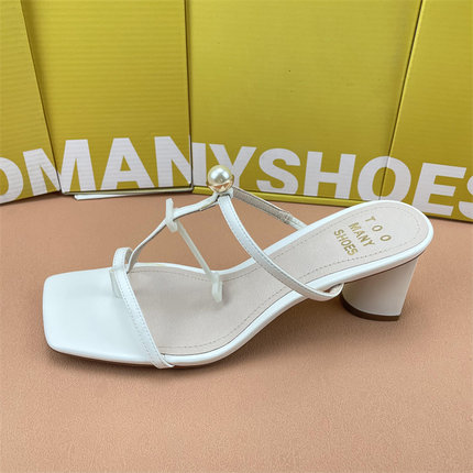 Toomanyshoes女鞋Creation方头粗高跟一字带时尚网红凉鞋凉拖外穿