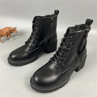 断码处理马丁靴女秋冬季英伦风粗高跟时装短靴时尚百搭加绒靴子40