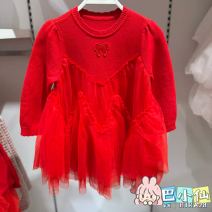 清仓巴拉巴拉童装2026春装新款幼童新年款毛织连衣裙201126111001