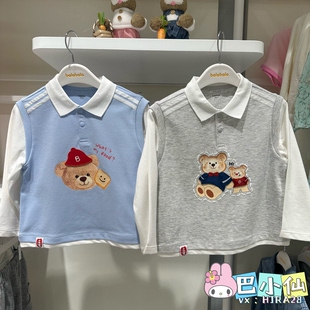 巴拉巴拉男幼童秋季卡通小熊上衣拼接袖翻领卫衣201325121102