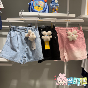巴拉巴拉夏女中童时尚彩色牛仔短裤可爱玩偶挂件短裤202226110007