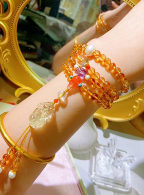 天然黄水晶108颗手链项链念珠简约礼物小众设计款新中式复古国风