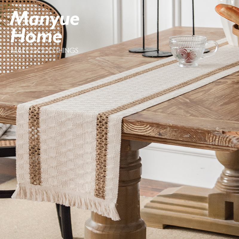 蔓越家 北欧复古棉麻布艺桌旗餐桌旗布茶几电视柜V桌布餐桌布长条