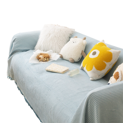 蓝色ins北欧客厅沙发巾布