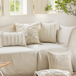 M.life 侘寂风客厅沙发抱枕抱枕套几何圈绒靠背靠枕床头靠垫含芯