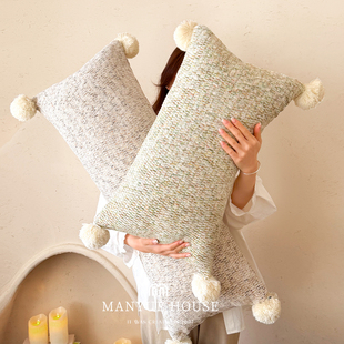 M.life ins卧室床头靠垫长条枕毛球抱枕靠垫腰枕靠背大软包靠枕