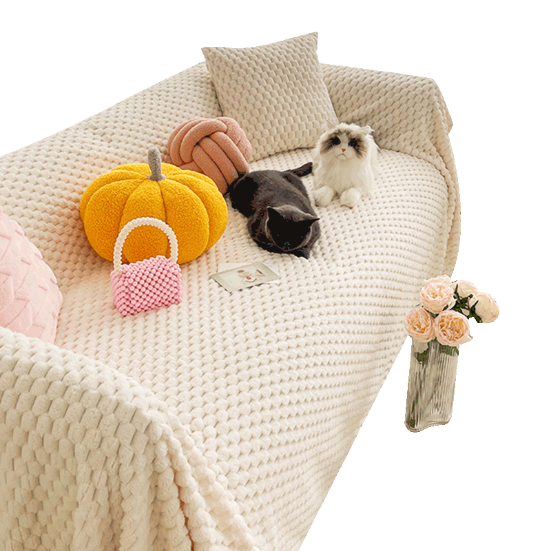 M.life ins风奶油色绒面沙发巾万能全盖沙发套罩四季盖毯可机洗