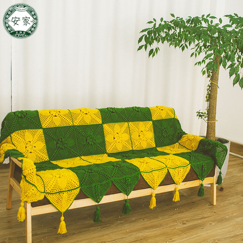 纯手工钩针花边维多利亚风格拼花流苏沙发巾 桌布床盖床罩休闲毯