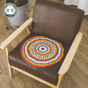 圆抱枕套 田园风格 手工钩针钩花圆坐垫 森女系毛线牛奶棉椅子垫
