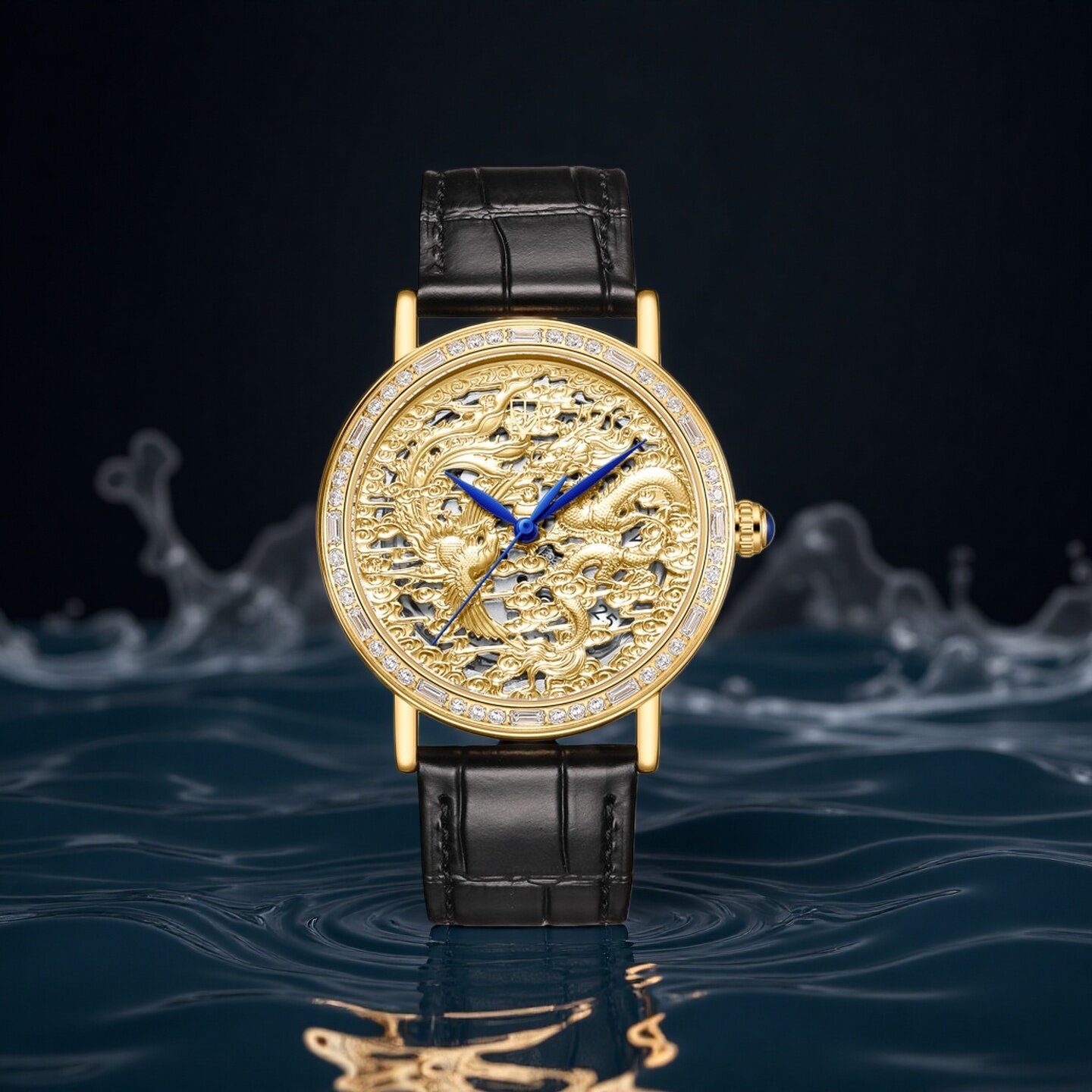 天度龙凤呈祥自动机械牛皮腕表