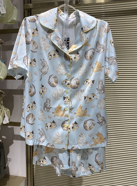 专柜直邮爱美丽IM46BXL2猫咪派对月光丝短袖上衣短裤套399不粘毛