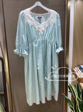 高端兰卡文睡裙LC44XF1宫廷风蕾丝花边棉加桑蚕丝女士家居裙