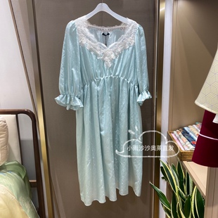 高端兰卡文睡裙LC44XF1宫廷风蕾丝花边棉加桑蚕丝女士家居裙